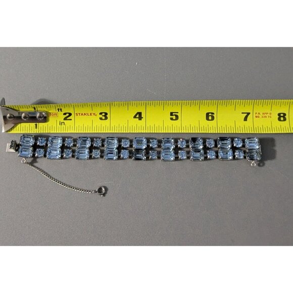 Vintage Silver Tone Blue Crystal Bracelet With Safety Clasp - Picture 6 of 9